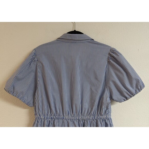 Women's J. Crew Factory Collared Mini Dress Blue Pin Striped Cotton SZ 10 - Picture 11 of 15